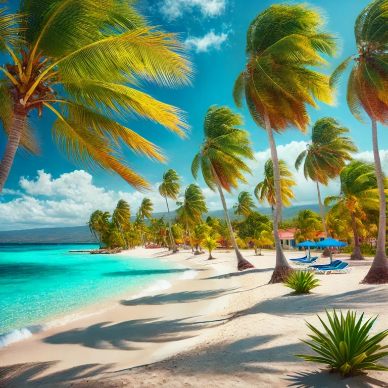 DALL·E 2025-03-11 11.46.04 - A stunning Caribbean beach in Haiti with clear turquoise waters, soft white sand, and tall palm trees swaying in the breeze