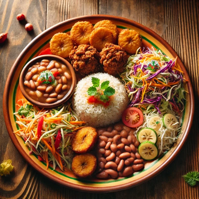 DALL·E 2025-03-11 11.46.10 - A beautifully arranged Haitian meal on a wooden table